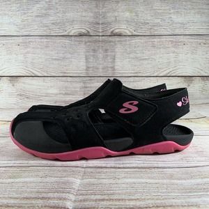 Skechers Girls Size 4 SIDE WAVE HEART BLISS Black Pink Sandals 86624L